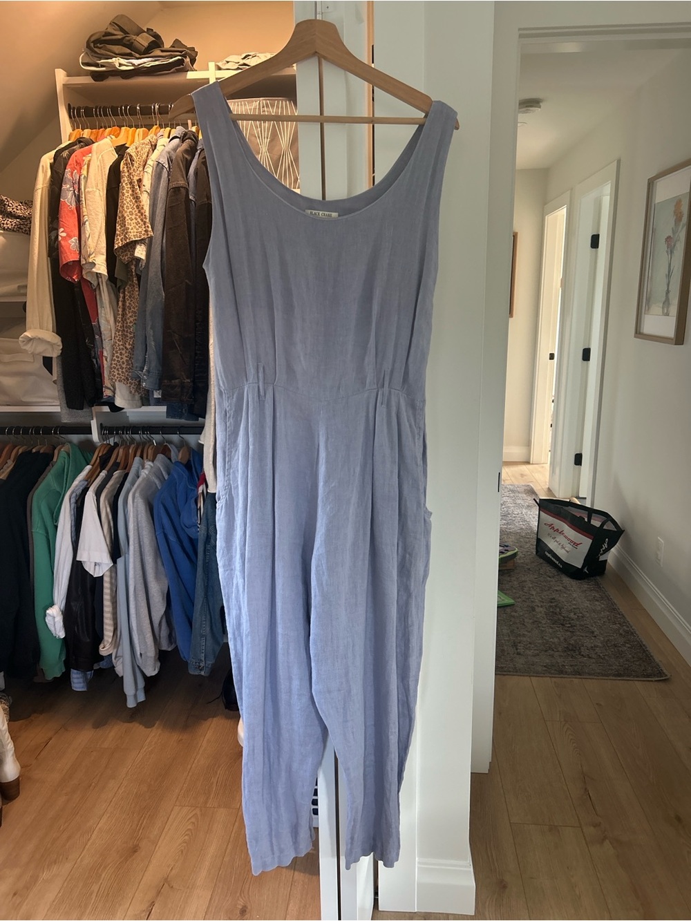 Black Crane Sleeveless Linen Blend Jumpsuit